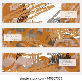 Hand drawn creative universal banner set. Abstract scribbles doodles bright colors. Website header social media advertisement sale brochure templates. Isolated vector banner templates.