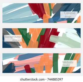 Hand drawn creative universal banner set. Abstract scribbles doodles bright colors. Website header social media advertisement sale brochure templates. Isolated vector banner templates.