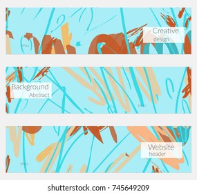 Hand drawn creative universal banner set. Abstract scribbles doodles bright colors. Website header social media advertisement sale brochure templates. Isolated vector banner templates.