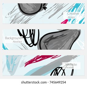Hand drawn creative universal banner set. Abstract scribbles doodles bright colors. Website header social media advertisement sale brochure templates. Isolated vector banner templates.