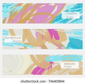 Hand drawn creative universal banner set. Abstract scribbles doodles bright colors. Website header social media advertisement sale brochure templates. Isolated vector banner templates.