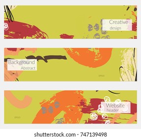 Hand drawn creative universal banner set. Abstract scribbles doodles bright colors. Website header social media advertisement sale brochure templates. Isolated vector banner templates.