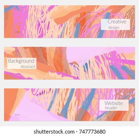 Hand drawn creative universal banner set. Abstract scribbles doodles bright colors. Website header social media advertisement sale brochure templates. Isolated vector banner templates.