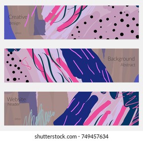 Hand drawn creative universal banner set. Abstract scribbles doodles bright colors. Website header social media advertisement sale brochure templates. Isolated vector banner templates.