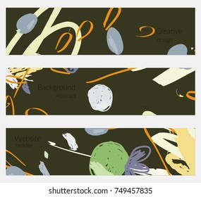 Hand drawn creative universal banner set. Abstract scribbles doodles bright colors. Website header social media advertisement sale brochure templates. Isolated vector banner templates.