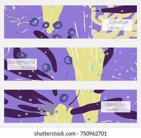 Hand drawn creative universal banner set. Abstract scribbles doodles bright colors. Website header social media advertisement sale brochure templates. Isolated vector banner templates.