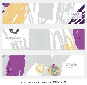 Hand drawn creative universal banner set. Abstract scribbles doodles bright colors. Website header social media advertisement sale brochure templates. Isolated vector banner templates.