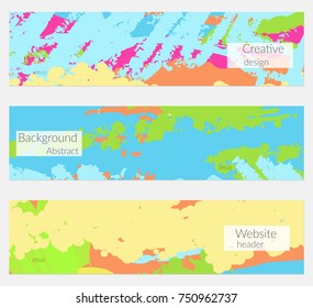 Hand drawn creative universal banner set. Abstract scribbles doodles bright colors. Website header social media advertisement sale brochure templates. Isolated vector banner templates.