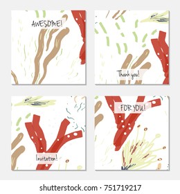 Hand drawn creative universal banner set. Abstract scribbles doodles bright colors. Website header social media advertisement sale brochure templates. Isolated vector banner templates.