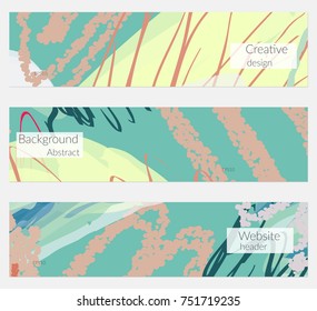 Hand drawn creative universal banner set. Abstract scribbles doodles bright colors. Website header social media advertisement sale brochure templates. Isolated vector banner templates.