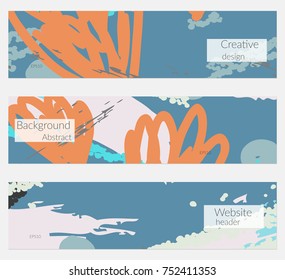 Hand drawn creative universal banner set. Abstract scribbles doodles bright colors. Website header social media advertisement sale brochure templates. Isolated vector banner templates.