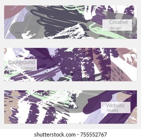 Hand drawn creative universal banner set. Abstract scribbles doodles bright colors. Website header social media advertisement sale brochure templates. Isolated vector banner templates.