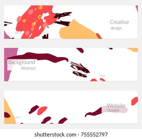 Hand drawn creative universal banner set. Abstract scribbles doodles bright colors. Website header social media advertisement sale brochure templates. Isolated vector banner templates.
