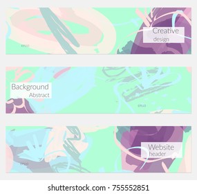 Hand drawn creative universal banner set. Abstract scribbles doodles bright colors. Website header social media advertisement sale brochure templates. Isolated vector banner templates.