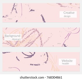 Hand drawn creative universal banner set. Abstract scribbles doodles bright colors. Website header social media advertisement sale brochure templates. Isolated vector banner templates.