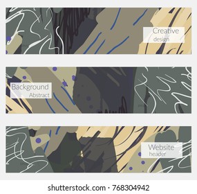 Hand drawn creative universal banner set. Abstract scribbles doodles bright colors. Website header social media advertisement sale brochure templates. Isolated vector banner templates.