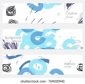 Hand drawn creative universal banner set. Abstract scribbles doodles bright colors. Website header social media advertisement sale brochure templates. Isolated vector banner templates.