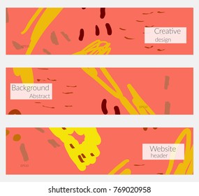 Hand drawn creative universal banner set. Abstract scribbles doodles bright colors. Website header social media advertisement sale brochure templates. Isolated vector banner templates.