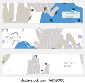Hand drawn creative universal banner set. Abstract scribbles doodles bright colors. Website header social media advertisement sale brochure templates. Isolated vector banner templates.