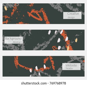 Hand drawn creative universal banner set. Abstract scribbles doodles bright colors. Website header social media advertisement sale brochure templates. Isolated vector banner templates.