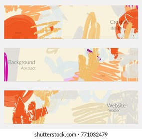 Hand drawn creative universal banner set. Abstract scribbles doodles bright colors. Website header social media advertisement sale brochure templates. Isolated vector banner templates.