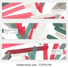 Hand drawn creative universal banner set. Abstract scribbles doodles bright colors. Website header social media advertisement sale brochure templates. Isolated vector banner templates.