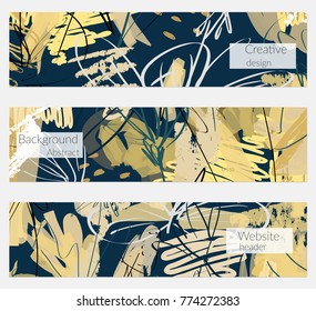 Hand drawn creative universal banner set. Abstract scribbles doodles bright colors. Website header social media advertisement sale brochure templates. Isolated vector banner templates.