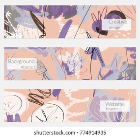 Hand drawn creative universal banner set. Abstract scribbles doodles bright colors. Website header social media advertisement sale brochure templates. Isolated vector banner templates.