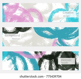 Hand drawn creative universal banner set. Abstract scribbles doodles bright colors. Website header social media advertisement sale brochure templates. Isolated vector banner templates.