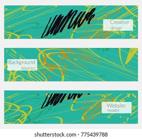 Hand drawn creative universal banner set. Abstract scribbles doodles bright colors. Website header social media advertisement sale brochure templates. Isolated vector banner templates.