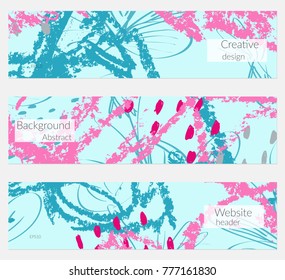 Hand drawn creative universal banner set. Abstract scribbles doodles bright colors. Website header social media advertisement sale brochure templates. Isolated vector banner templates.