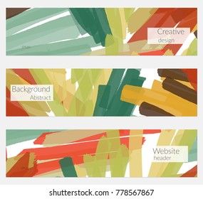 Hand drawn creative universal banner set. Abstract scribbles doodles bright colors. Website header social media advertisement sale brochure templates. Isolated vector banner templates.
