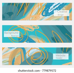 Hand drawn creative universal banner set. Abstract scribbles doodles bright colors. Website header social media advertisement sale brochure templates. Isolated vector banner templates.