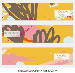 Hand drawn creative universal banner set. Abstract scribbles doodles bright colors. Website header social media advertisement sale brochure templates. Isolated vector banner templates.