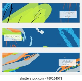 Hand drawn creative universal banner set. Abstract scribbles doodles bright colors. Website header social media advertisement sale brochure templates. Isolated vector banner templates.
