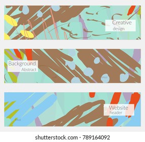 Hand drawn creative universal banner set. Abstract scribbles doodles bright colors. Website header social media advertisement sale brochure templates. Isolated vector banner templates.