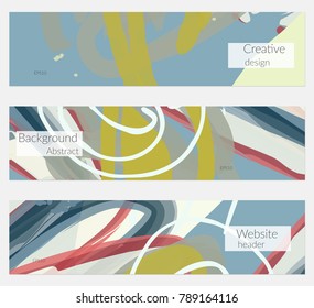 Hand drawn creative universal banner set. Abstract scribbles doodles bright colors. Website header social media advertisement sale brochure templates. Isolated vector banner templates.