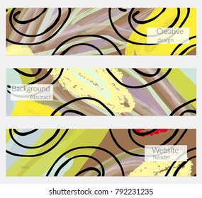 Hand drawn creative universal banner set. Abstract scribbles doodles bright colors. Website header social media advertisement sale brochure templates. Isolated vector banner templates.