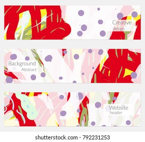 Hand drawn creative universal banner set. Abstract scribbles doodles bright colors. Website header social media advertisement sale brochure templates. Isolated vector banner templates.