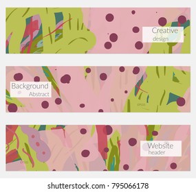 Hand drawn creative universal banner set. Abstract scribbles doodles bright colors. Website header social media advertisement sale brochure templates. Isolated vector banner templates.