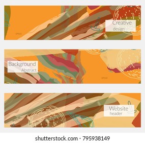 Hand drawn creative universal banner set. Abstract scribbles doodles bright colors. Website header social media advertisement sale brochure templates. Isolated vector banner templates.