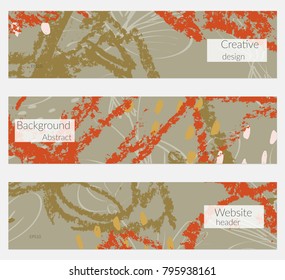 Hand drawn creative universal banner set. Abstract scribbles doodles bright colors. Website header social media advertisement sale brochure templates. Isolated vector banner templates.