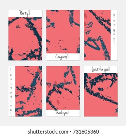 Hand drawn creative universal invitation greeting cards template. Abstract scribbles doodles bright colors.Birthday, wedding, party, social media banners templates. Isolated vector card templates.