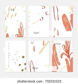 Hand drawn creative universal invitation greeting cards template. Abstract scribbles doodles bright colors.Birthday, wedding, party, social media banners templates. Isolated vector card templates.