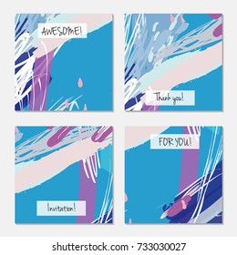 Hand drawn creative universal invitation greeting card template. Abstract scribbles doodles bright colors.Birthday, wedding, party, social media banners templates. Isolated vector card templates.
