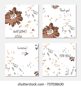 Hand drawn creative universal invitation greeting card template. Abstract scribbles doodles bright colors.Birthday, wedding, party, social media banners templates. Isolated vector card templates.