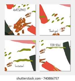 Hand drawn creative universal invitation greeting card template. Abstract scribbles doodles bright colors.Birthday, wedding, party, social media banners templates. Isolated vector card templates.