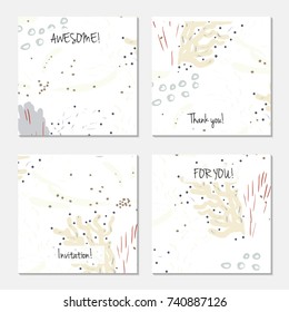 Hand drawn creative universal invitation greeting card template. Abstract scribbles doodles bright colors.Birthday, wedding, party, social media banners templates. Isolated vector card templates.