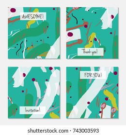 Hand drawn creative universal invitation greeting card template. Abstract scribbles doodles bright colors.Birthday, wedding, party, social media banners templates. Isolated vector card templates.