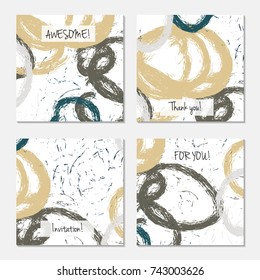 Hand drawn creative universal invitation greeting card template. Abstract scribbles doodles bright colors.Birthday, wedding, party, social media banners templates. Isolated vector card templates.